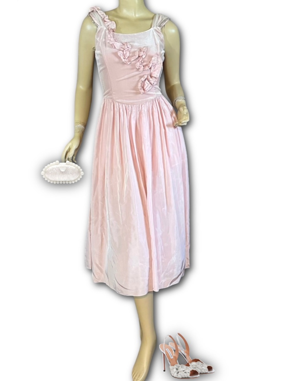 JESSICA MCCLINTOCK GUNNE SAX PINK VELVET & SATIN VINTAGE 1980’S DRESS (4)